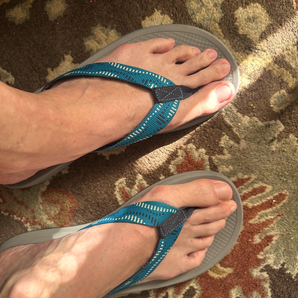 Teal and Gray Flip Flops